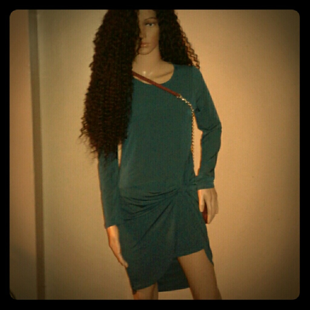 Teal Lycra asymmetrical dress